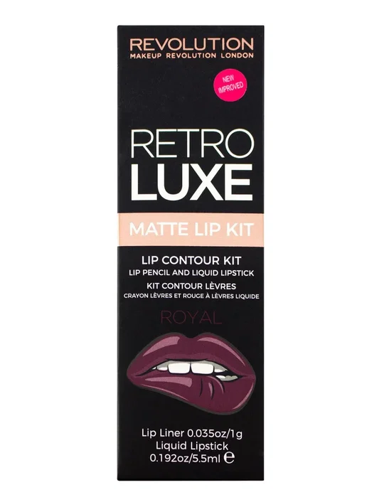 Makeup Revolution Set Retro Luxe Matte, Rouge à Lèvres Liquide et Crayon Royal