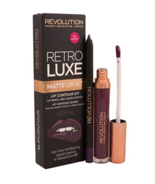 Makeup Revolution Coffret Retro Luxe : Rouge à Lèvres Liquide Matte Royal 5.5 ml + Crayon à Lèvres Retro Luxe Royal 1 g