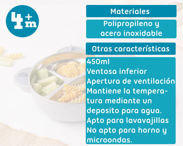 KioKids Bol Térmique Pour Aliments En Forme D'Ours, Acier Inoxidable, 450 ml, Ventouse Antidérapante, Grise, Conservation Température