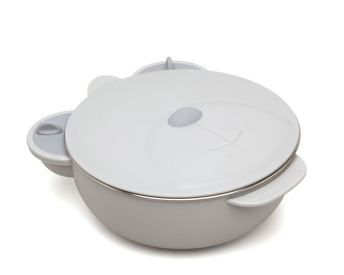 KioKids Bol Térmique Pour Aliments En Forme D'Ours, Acier Inoxidable, 450 ml, Ventouse Antidérapante, Grise, Conservation Température