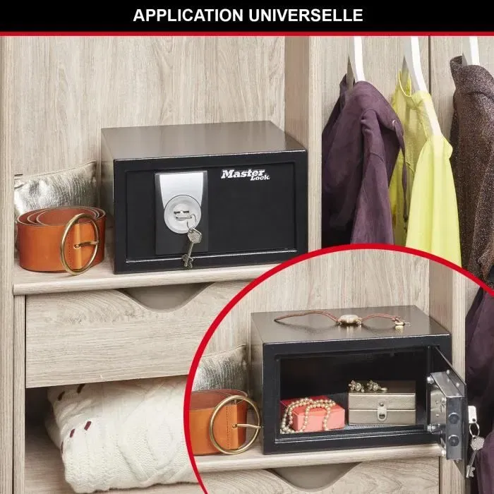 Master Lock Coffre-fort à clé Noir X031ML - Sécurisation de bijoux, papiers d'identité, argent, petits objets de valeur