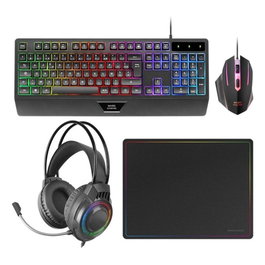 Mars Gaming Combo 4-en-1 MCP124PROFR Clavier H-Mech RGB + Souris 3200 DPI + Casque + Tapis, AZERTY Français, Noir