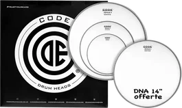 CODE Tom Pack Code Dna Blanco Rock / American Fusion (10,12,16" + Dna 14") - Peaux de Batterie Vintage Blanc Rugueux 10 mil