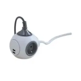 Chacon PowerBall Extended - Bloc multiprise sphérique avec 4 prises 16A/250V et 2 ports USB 2.1A - Cordon 1.5m - Sécurité enfant - 3680W