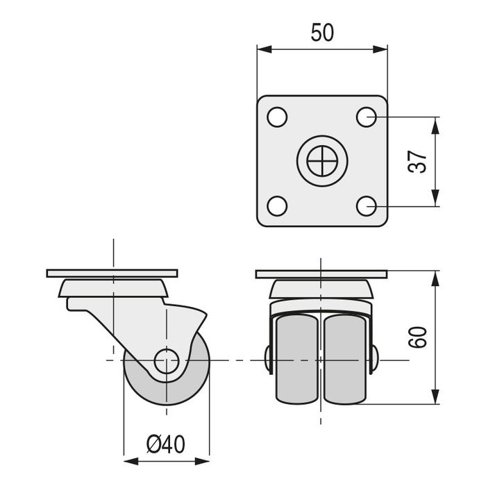 Q&Q Roue Giratoire à Roulette Double Plastique Ø40mm Plaqué Zinc