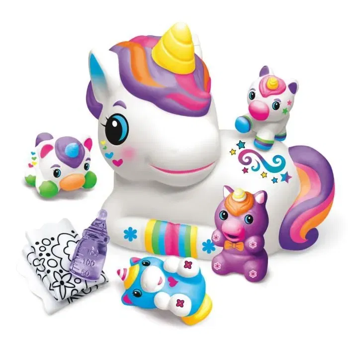 Crazart Lexibook Squeezie surprise maman et ses bébés animaux avec 4 figurines à colorier et accessoires cachés, licorne, ours, chat, chien