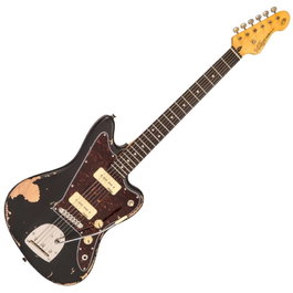 Vintage V65V Icon Electric Guitar Black - Guitare Électrique avec Finition Vieillie