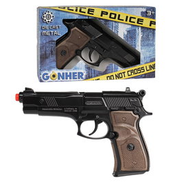Gonher - Pistolet Police 8 Coups en Métal, Noir, pour Enfants +3 ans