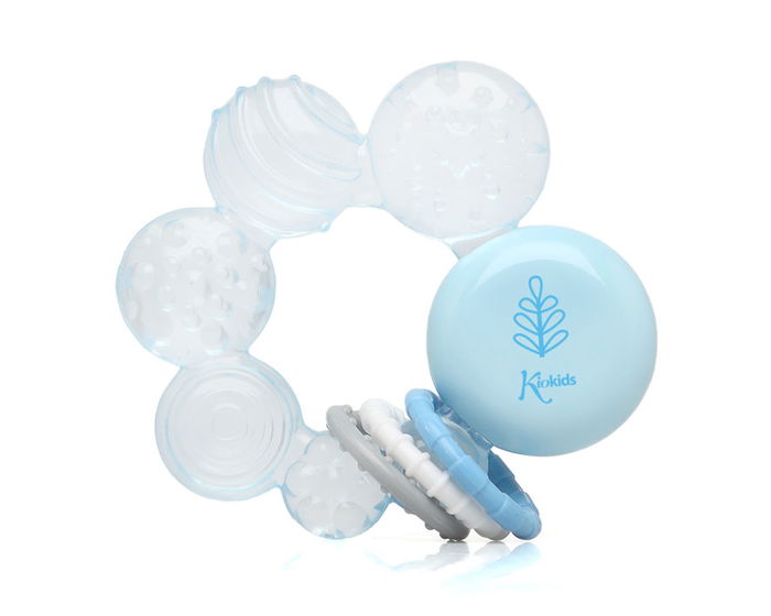 KioKids Mordedor Petits Moments - Anneau de Dentition Réfrigérable pour Bébé, Rempli d'Eau Stérile, avec Différentes Textures pour le Massage des Gencives, Bleu