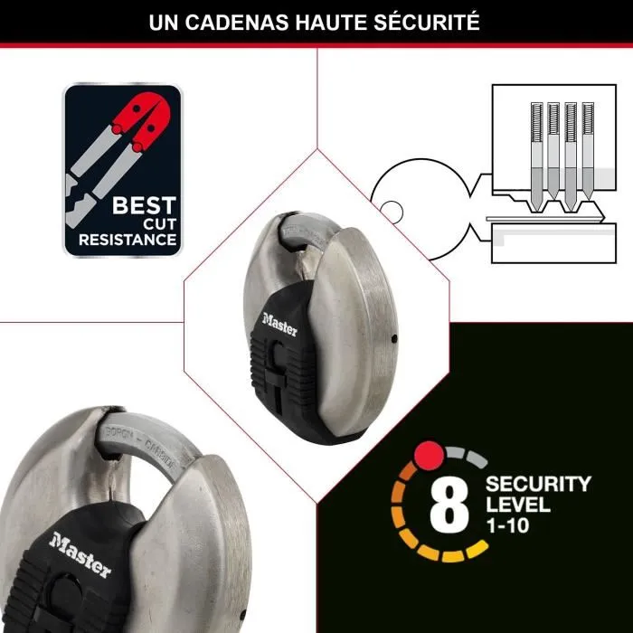 Master Lock Lot de 2 Cadenas à Disque Excell 70 mm Acier Inoxydable M40EURT - Résistance aux Coupe-Boulons
