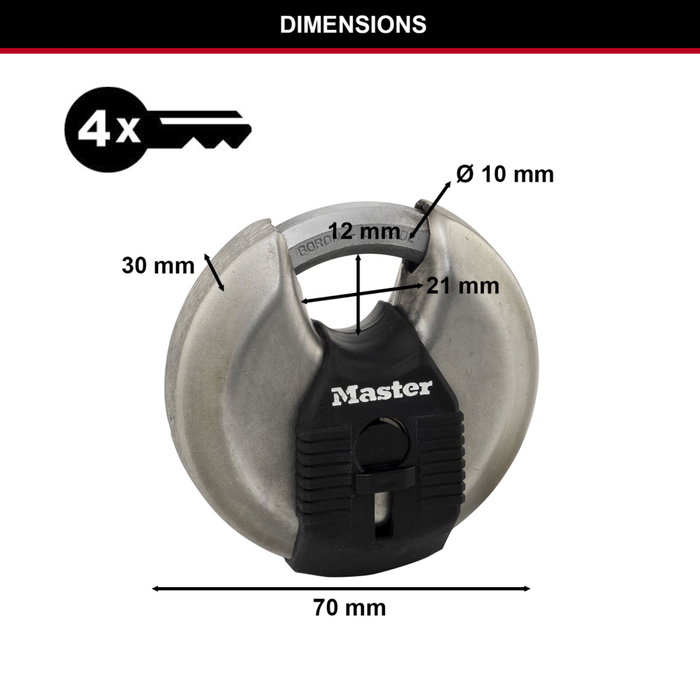 Master Lock Lot de 2 Cadenas à Disque M40EURT en Acier Inoxydable 70 mm