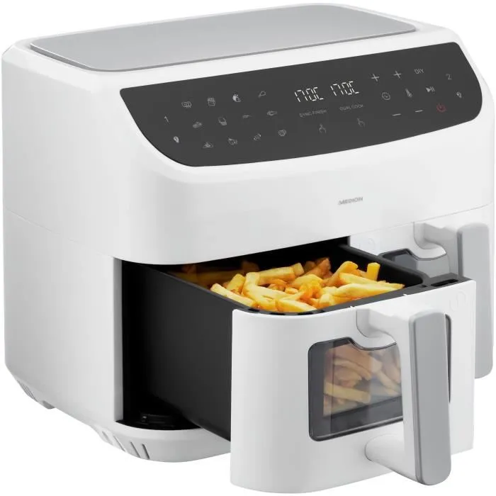Medion Friteuse à Air P20 XXL Twin - Friteuse à Air Chaud 2600 W - 2 Paniers de 4.35 L - 9 Programmes - Application avec Recettes - Blanc