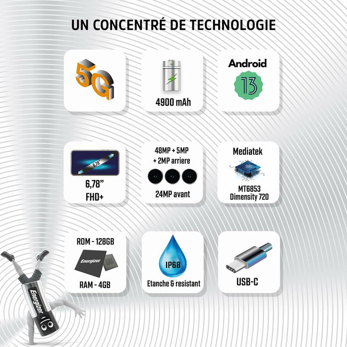 Téléphone portable pour personnes âgées Energizer H67GEU 6,78" 4 GB RAM 128 GB Noir