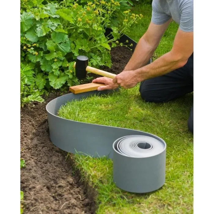 Nature - Bordure de jardin flexible en polyéthylène recyclé gris, 7,5 cm x 10 m, pour délimiter pelouse et parterres