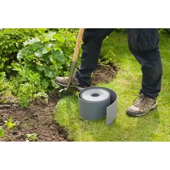 Nature - Bordure de jardin flexible en polyéthylène recyclé gris, 7,5 cm x 10 m, pour délimiter pelouse et parterres