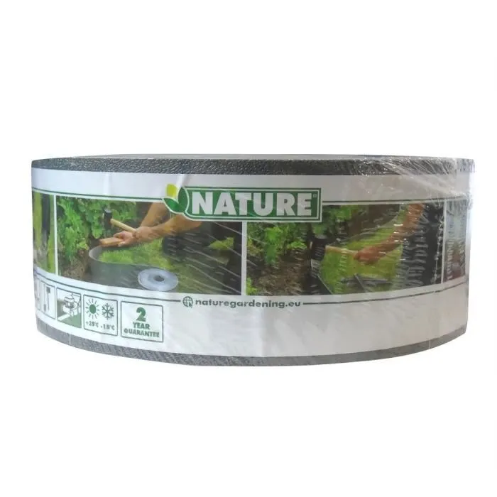 Nature - Bordure de jardin flexible en polyéthylène recyclé gris, 7,5 cm x 10 m, pour délimiter pelouse et parterres