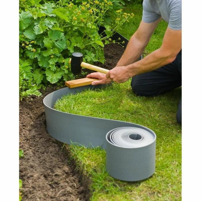 Nature Bordure de jardin en polyéthylène gris 7,5 cm x 10 m