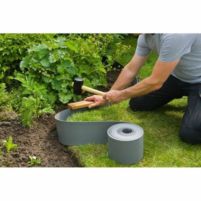 Nature Bordure de jardin en polyéthylène gris 7,5 cm x 10 m