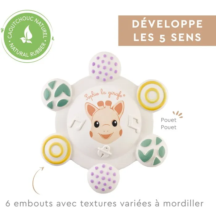 Sophie la Girafe - Anneau de Dentition Sonore - 6 Textures Différentes avec Pouet Intégré - En Caoutchouc Naturel pour Bébé