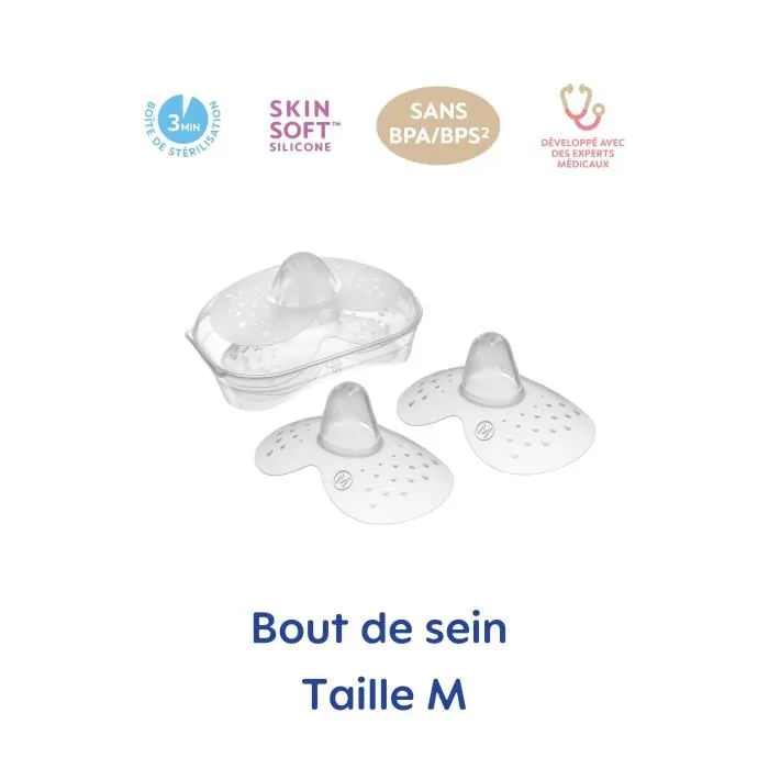 MAM Bouts de sein en silicone Taille M Lot de 2 avec boîte de stérilisation