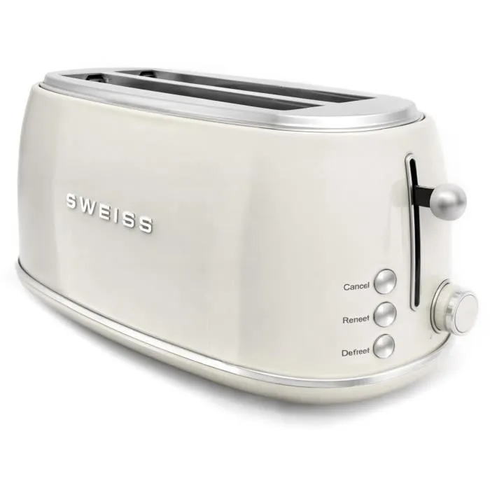 SWEISS GRV8 Grille-pain vintage 2 fentes 1500 W beige - Fonctions décongélation et réchauffage - Thermostat 6 niveaux - Panier à miettes amovible