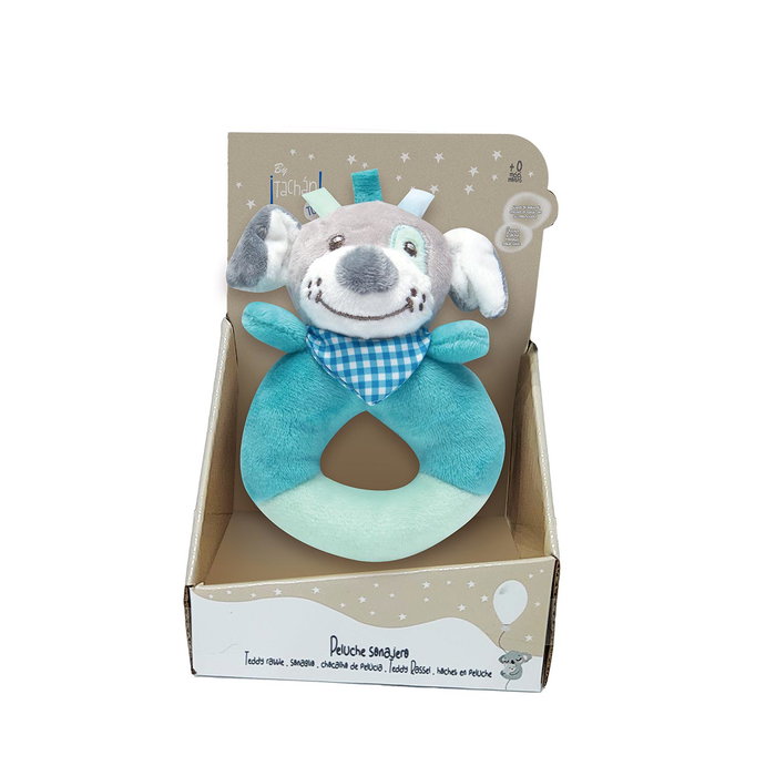 TACHAN Sonajero Perro en Tissu - Jouet d'éveil rond avec son relaxant, couleurs douces - Collection Baby Rabbit