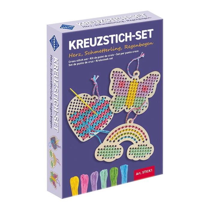 Pebaro Kit de broderie pour enfants avec motifs papillon, arc-en-ciel et cœur Pebaro Kit de broderie pour enfants avec motifs papillon, arc-en-ciel et cœur