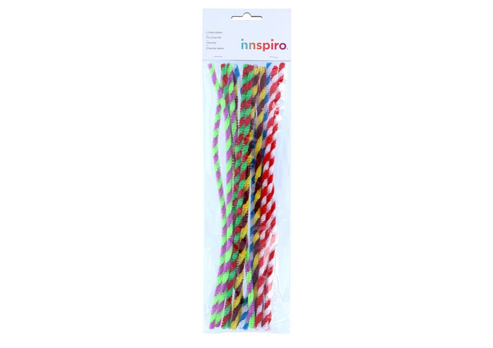 Innspiro Limpiapipas Chenilla Twine Mix 8mm x 30cm, 15 unités, 5 couleurs