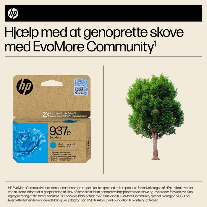 HP Cartouche d'encre authentique EvoMore Cyan 937e - Haute capacité (env. 1650 pages) pour OfficeJet Pro 9120e, 9130e, 9720, 9730 HP Cartouche d'encre authentique EvoMore Cyan 937e - Haute capacité (env. 1650 pages) pour OfficeJet Pro 9120e, 9130e, 9720, 9730