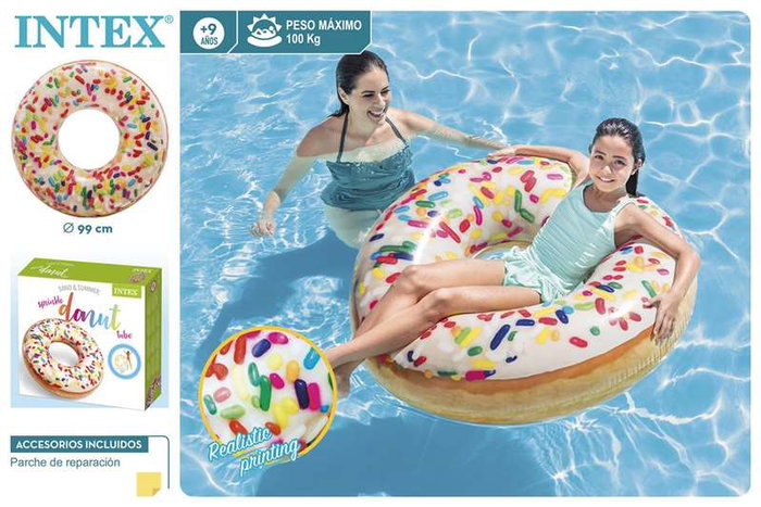Intex - Flotteur Bouée Donut Blanc avec Motif Bonbons - 99x25 cm - Âge recommandé : 9 ans et plus - PVC