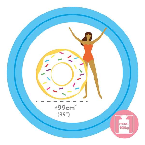 Intex - Flotteur Bouée Donut Blanc avec Motif Bonbons - 99x25 cm - Âge recommandé : 9 ans et plus - PVC