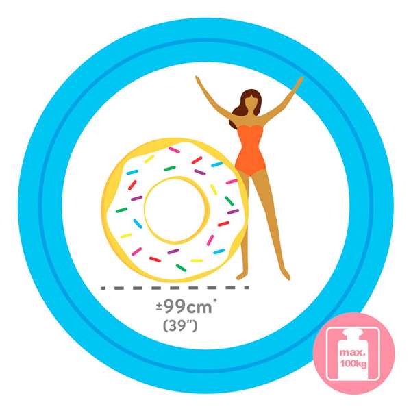 Intex - Flotteur Bouée Donut Blanc avec Motif Bonbons - 99x25 cm - Âge recommandé : 9 ans et plus - PVC