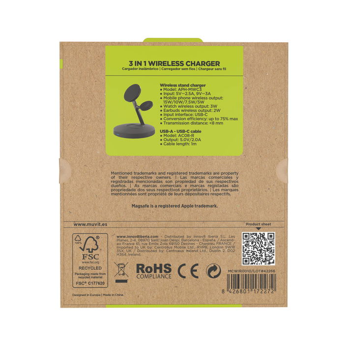 Chargeur sans fil Muvit for Change APH-MWC3 Noir Chargeur sans fil Muvit for Change APH-MWC3 Noir