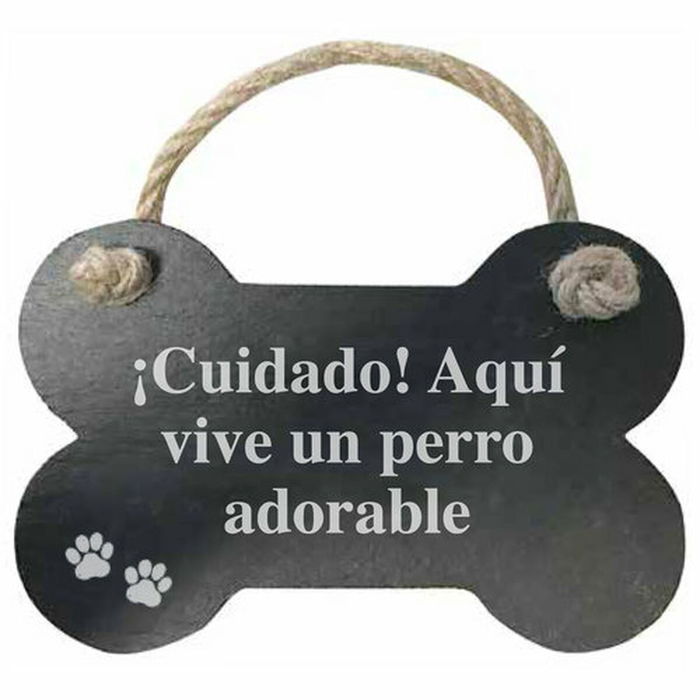 Décoration Suspendue Magnet & Steel Cuidado aquí vive un perro adorable Os Ardoise Corde