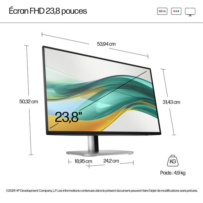 HP - Moniteur Écran PC 23,8" FHD 100 Hz HP Series 5 Pro - 524pf - Confort ergonomique, Design 3 bords fins, sRGB 100% HP - Moniteur Écran PC 23,8" FHD 100 Hz HP Series 5 Pro - 524pf - Confort ergonomique, Design 3 bords fins, sRGB 100%