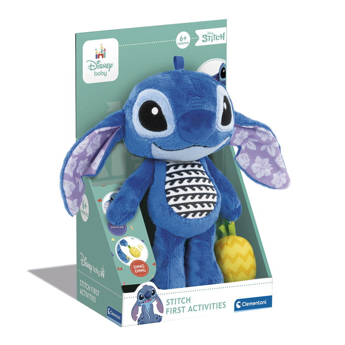 Clementoni Peluche d'Activités Stitch Disney Baby 17918 avec Effets Sonores - Jouet Éducatif pour Enfants dès 6 Mois