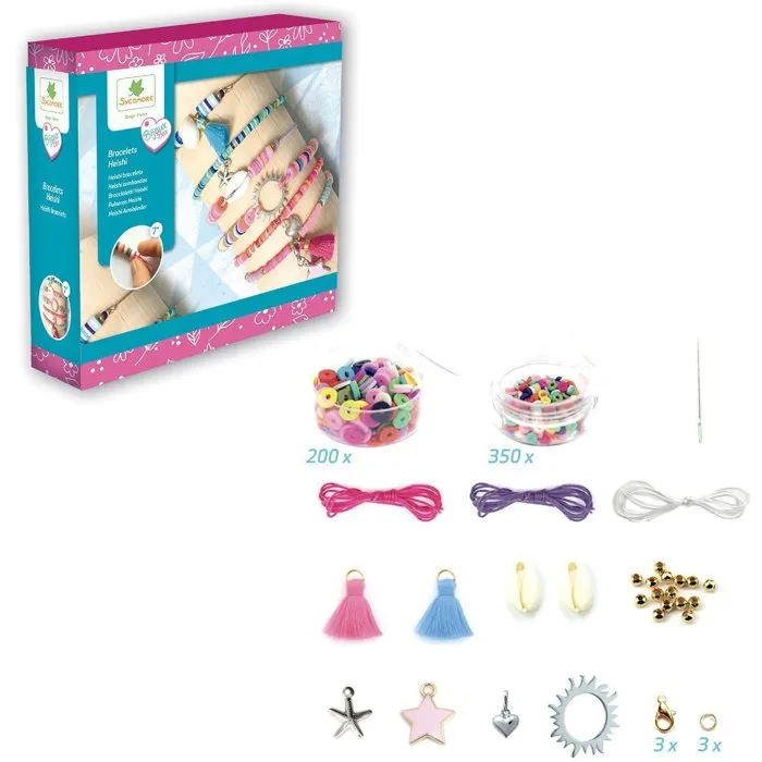 SYCOMORE - Atelier de Bijoux - Coffret Création de 6 Bracelets Heishi Colorés - 550 Perles, Charms, Pompons - À Partir de 7 Ans SYCOMORE - Atelier de Bijoux - Coffret Création de 6 Bracelets Heishi Colorés - 550 Perles, Charms, Pompons - À Partir de 7 Ans
