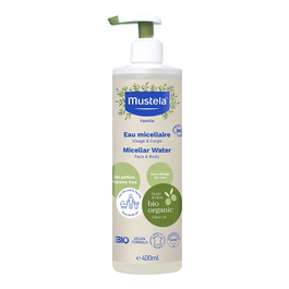 Mustela BABY BIO Eau Micellaire Sans Rinçage pour Visage, Corps et Siège - 400 ml