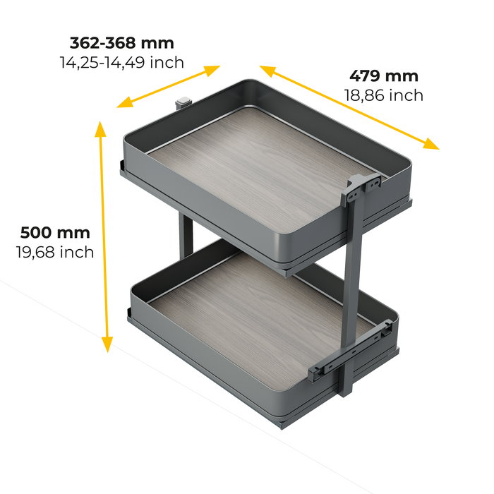 Emuca Chariot extractible Harmony avec fermeture à amortie, Module largeur 400mm hauteur 700mm, Acier et Bois, Gris anthracite