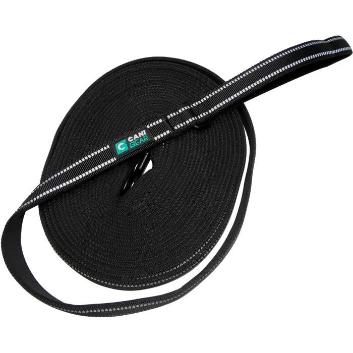 Cani Gear - Longe pour chien de 10 mètres en néoprène souple avec poignée - Noir - Longe extensible pour promenade et sécurité
