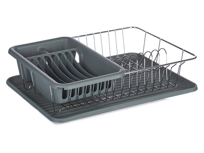 Kinvara Égouttoir plat gris avec plateau et panier