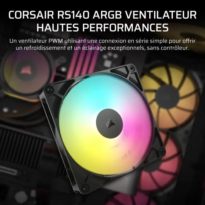 Corsair RS140 ARGB - Ventilateur PC 140 mm ARGB - Vitesse 330-1700 tr/min - Noir - Refroidissement silencieux