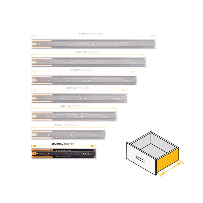 Emuca Lot de 5 jeux de Coulisses pour tiroirs, roulement à billes, hauteur 45mm, profondeur 300mm, sortie totale, fermeture amortie, Noir