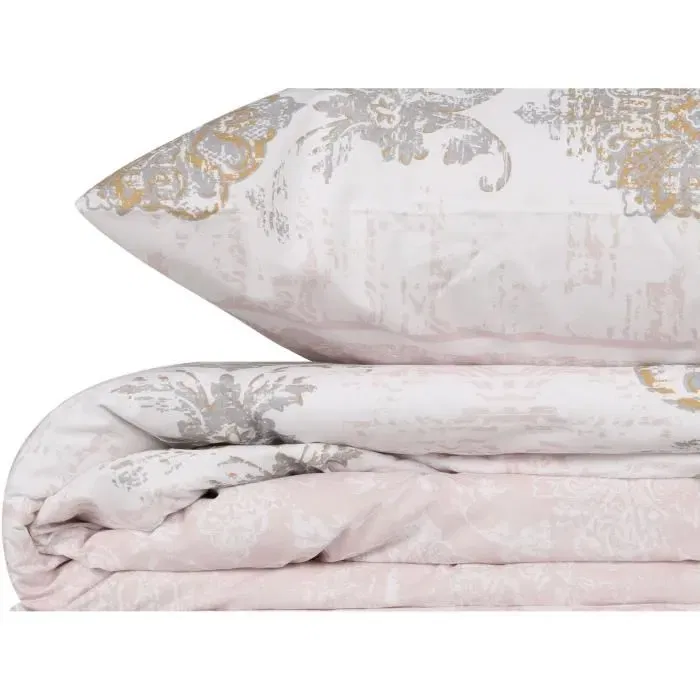 Parure de lit King 100% coton renforcé 140 fils - Housse de couette 220 x 240 cm + 2 taies 60 x 60 cm - Brun, blanc, gris
