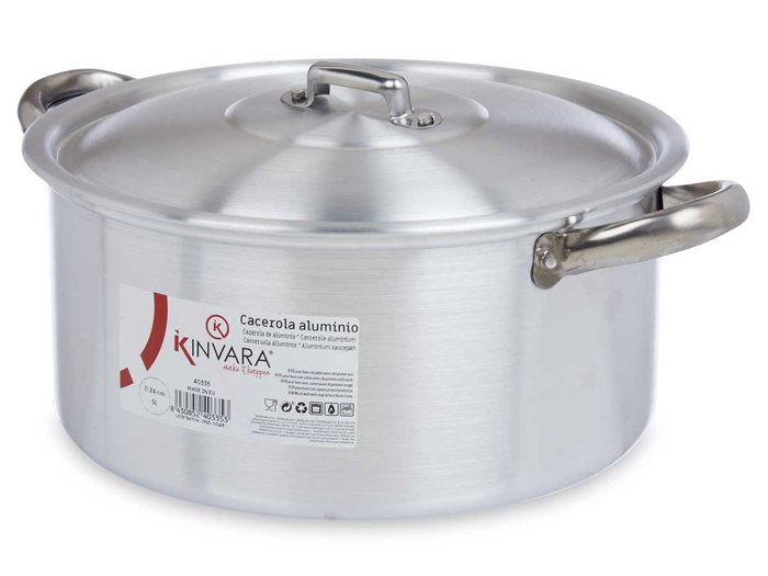Kinvara Casserole en Aluminium 24 cm 5 L Argent 33x25x12 cm Compatible Lave-vaisselle Gaz Four (Set de 10)