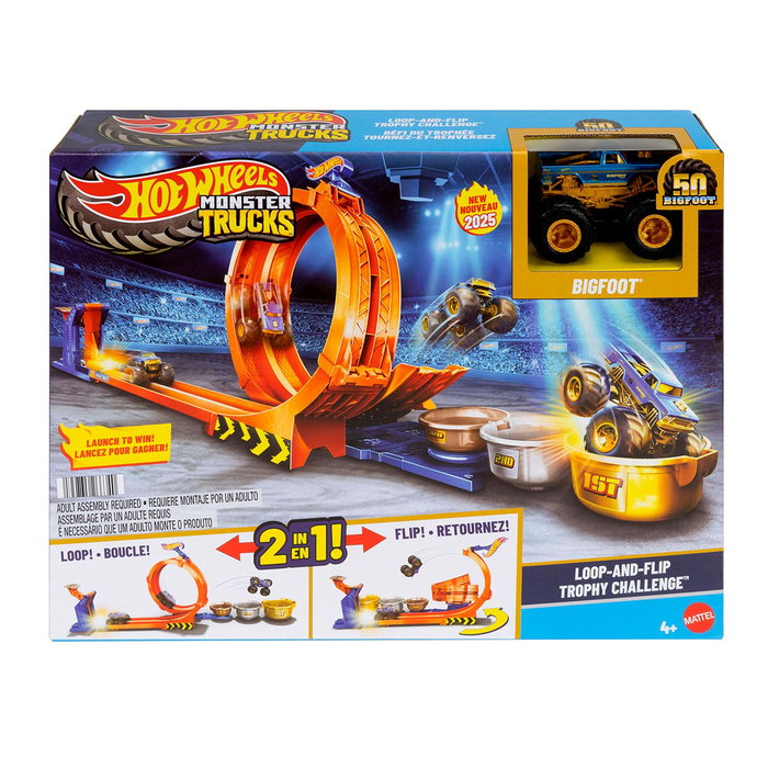 Hot Wheels Monster Trucks Bigfoot 1:64 Métallique - Set Trofeo Del Desafío avec Looping pour Enfants +4 Ans
