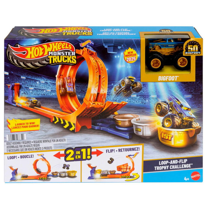 Hot Wheels Monster Trucks Trophée du Défi Bigfoot avec véhicule métallique 50ème anniversaire Hot Wheels Monster Trucks Trophée du Défi Bigfoot avec véhicule métallique 50ème anniversaire