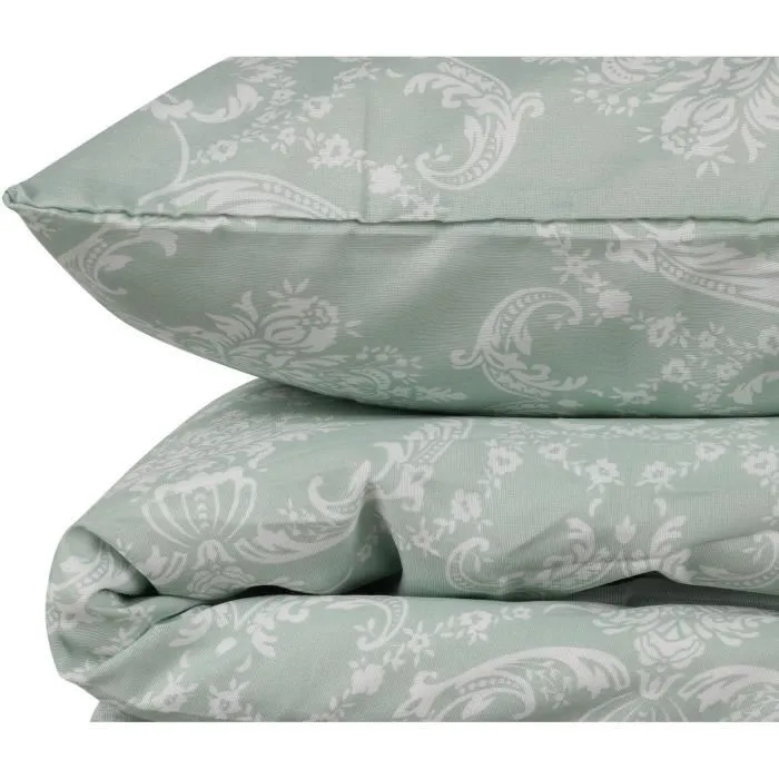 Ensemble housse de couette 1 place 220 x 240 cm + 2 taies d'oreiller 60 x 60 cm - Vert 120 fils - 65% coton, 35% polyester - Lavable machine Ensemble housse de couette 1 place 220 x 240 cm + 2 taies d'oreiller 60 x 60 cm - Vert 120 fils - 65% coton, 35% polyester - Lavable machine
