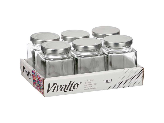 Vivalto Pot Carré en Verre Transparent avec Couvercle 100 ml 5.6 x 7.6 x 5.6 cm (Set de 48)