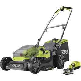 Ryobi Tondeuse à Gazon Poussée 18V ONE+ Brushless RY18LMX37A-150, Ø de Coupe 37 cm avec Ramassage et Mulching, Batterie 5.0 Ah et Chargeur Inclus